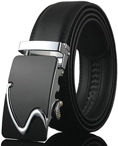 Silver Hot Men Genuine Leather Alloy Automatic Buckle Belt Waist Strap Luxury Waistband