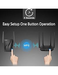 Extensor de alcance WiFi   repetidor de señal inalámbrica AC1200 WiFi, extensor WiFi de doble correa de 2,4 y 5 GHz con puerto Ethernet Gigabit, amplificador de rango WiFi de cobertura completa de 360 grados. Configuración sencilla.