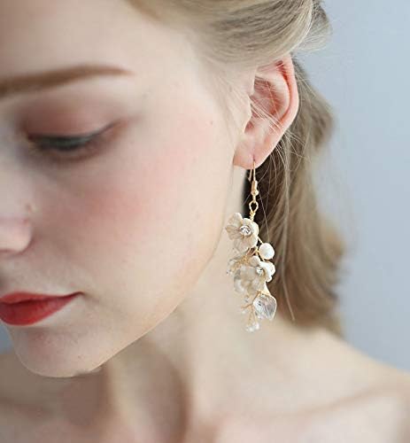 Amazon Longwu レディース ピアス 手作り セラミック パール ブライダル ウェディング 豪奢 シルバー925 金属アレルギー対応 ビジュー 花嫁 ジュエリー アクセサリー 結婚式 パーティー 披露宴 ネックレス 通販