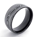 TEMEGO Jewelry Mens Stainless Steel Ring, Polished Finish Irregular patterns Band, Black