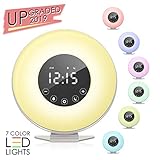 ACETEND Alarm Clock, Wake 6 Nature Sounds, FM Radio, Color Light, Bedside Sunrise Simulator,Touch Control for Heavy Sleepers-White