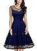 Miusol Women's Retro Floral Lace Beaded Waist Evening Party Formal Dress (Medium, Navy Blue)