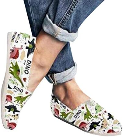 Fainosmny Women Pea Shoes Slip On Flat Shoes Boots Soft Bottom Work Shoes Dinosaur Print Boat Shoes