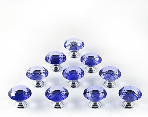 iQualite 10pcs 30mm Glass Clear Cabinet Knob Drawer Pull Handle Kitchen Door Wardrobe Hardware Used for Cabinet, Drawer, Chest, Bin, Dresser, Cupboard, Etc Blue