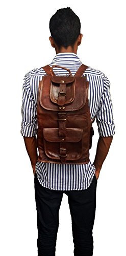 16" Genuine Leather Retro Rucksack Backpack College Bag,school Picnic Bag Travel