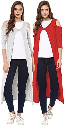 SKiDlers Women/Girl's Summer Cotton Formal Long Shrug/Women's Cotton Front Open 3/4th Sleeves Long Cape Shrug with Cold Shoulder Sleeves(Pack of 2)