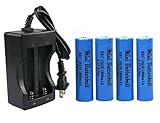 4Pcs 18650 2800mAh Li-ion Rechargeable Battery, Mini Butterball 3.7V Li-ion Batteries with Charger for Flashlight Headlamp
