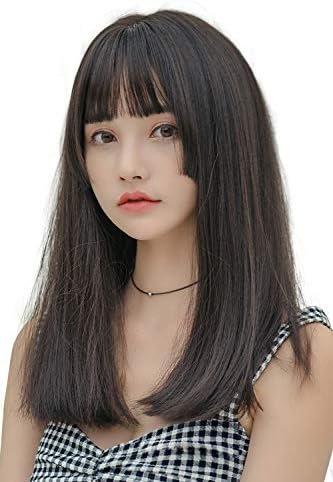 Feshfen ウィッグ かつら レディース フルウィッグ ロング ストレート ぱっつん 姫カット 姫髪 セミロング ロリータ 原宿 小顔 自然 人気 ネット付き 耐熱 可愛い Sw595