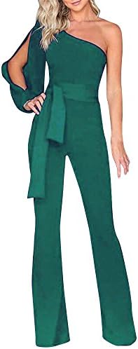 Corriee Jumpsuit for Women Elegant Long Sleeve Off The Shoulder High Waisted Wide Leg Romper with Belt