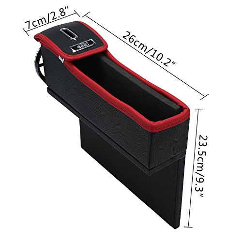 niceEshop(TM) Console Side Pocket, Leather Car Seat Gap Catcher with Coin Organizer and Cup Holder, Black and Red, 1Pcs, Left