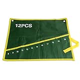 kathson 1pcs Canvas Wrench Roll Up, Optional 12 Pocket Grids, Storage Bag, Green