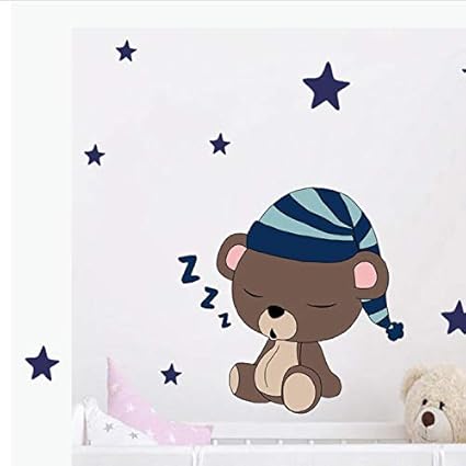 Taoyuemaoyi Bande Dessinee Sommeil Brun Ours Couleur Sticker Mural Pour La Chambre Des Enfants Chambre Decoration Murale Art Decalque Murale Papier Peint Bebe Decor A La Maison Amazon Fr Cuisine Maison
