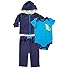 Yoga Sprout Unisex Baby Cotton Hoodie, Bodysuit or Tee Top, and Pant, Navy/Lime, 0-3 Months (3M)