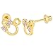 18k Gold Plated Pink Cubic Zirconia Mouse Screw Back Children Girls Earrings