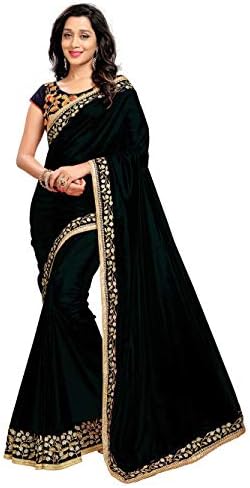 RTHub Women's Paper Silk Embroidery Saree With Blouse (Black_Free-Size_Vaish34-Black)