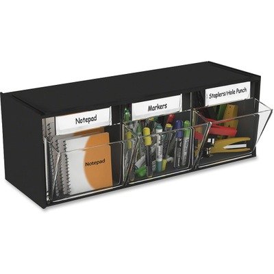 Deflecto 20304OP Three-bin horizontal tilt bin storage system, 23-5/8w x 7-3/4d x 9-1/2h, black