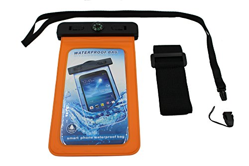 Waterproof Universal Dry Bag Cell Phone Holder Pouch Case With Built In Compass Comes With Detachable Lanyard And Armband By Dzhavael (Orange)