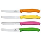 Victorinox Swiss Stainless Steel Paring Knife 4.5 Inch Serrated Blade, Round Tip (Set of 4) Green, Orange, Pink and Yellow Utility knife Set
