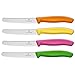 Victorinox Swiss Stainless Steel Paring Knife 4.5 Inch Serrated Blade, Round Tip (Set of 4) Green, Orange, Pink and Yellow Utility knife Set