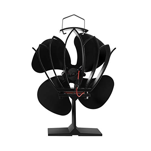 Morinoli Fireplace Fans Heat Powered Stove Fan for Log Wood Burner Wood Stove Fan 4 Blade -Eco Friendly and Efficient Fan,Black,Lotus Flower