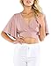 Milumia Women's Sexy Deep V Neck Flounce Short Sleeve Tie Back Crop Tops Blouse Pink Small
