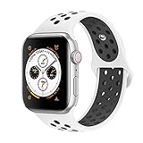 AdMaster Compatible for Apple Watch Bands 42mm 44mm,Soft Silicone Replacement Wristband Compatible for iWatch Apple Watch Series 1/2/3/4-Whitee Black