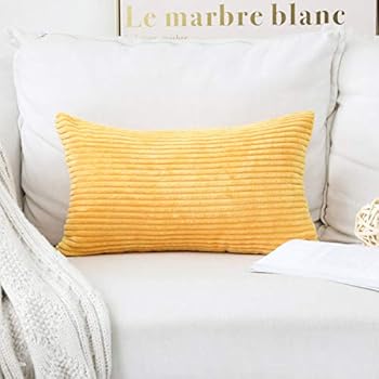 Home Brilliant Plush Striped Corduroy Velvet Rectangular Throw Pillow Case Cushion Cover for Chair, 30 x 50cm, Sunflower Yellow