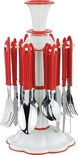 SHREE HEM Cutlery Set with Stand Made from Stainless Steel and ABS Plastic - White (Set of 24 Pcs.)