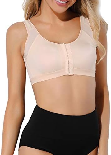 Womens Post-Surgical Front Closure Sports Bra Support Brassiere with Adjustable Straps Wirefree Comfort