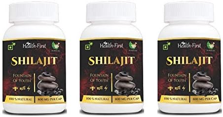 Health first Shilajit Extracts 800 Mg 180 Capsules 100% Natural & Pure Testosterone and muscle booster (Pack Of 3) (180)