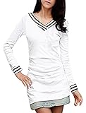Allegra K Women V Neck Long Sleeve Top Stripe Detail Slim T Shirts