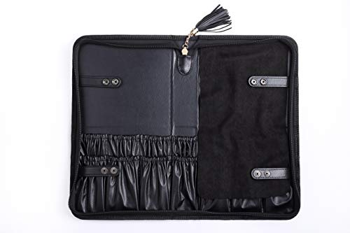Rownyeon Professional Makeup Brushes Organizer Bag Makeup Artist Cosmetic Case Leather Makeup Handbag Black Travel Portable(Only Bag)