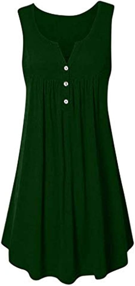 Aniywn Plus Size Women Dresses Casual Loose Summer Tunic Tank Dress Pleated Swing Midi Dress Beach Sundress