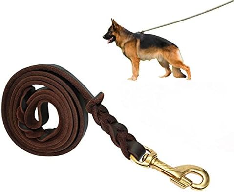 Genuine Leather Braided Dog Leash for German Shepherd,Reddish Brown with Free 2 dog bow ties in Gift Package