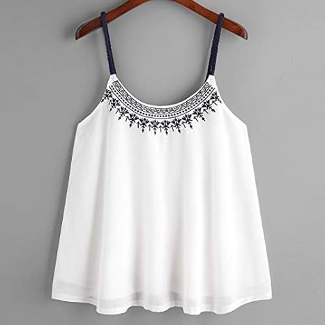 2019 Women Vest Shirt Camis Embroidered Tops Girls Summer