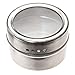 FORCE MAGNET Upgraded LIDS - 12 Magnetic Spice Tins, 128 Custom Awesome Spice Labels, Free Pen Round Storage Spice Jars Set of 12, Clear Top Lid, Real Stainless Steel