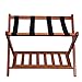 WELLAND Wood Folding Luggage Rack Suitcase Organization with Shelf, Light Cherry