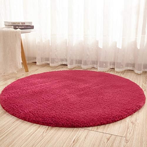 MOXIC Solid Round Area Rugs Soft Shag Shaggy Living Room Bedroom Children Rug Anti-Slip Plush Carpet Bathroom Mats Circular Modern Home Decorate Nursery Runners Wine Red 4' X 4'