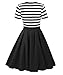VESSOS Women's Stripes Patchwok A-line Short Sleeve Cocktail Midi Dress Dark  Black Small