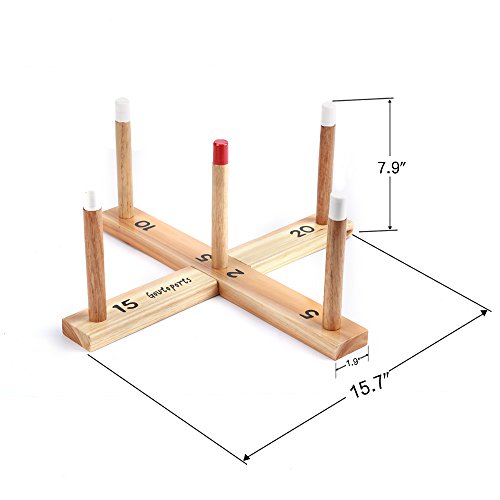 Goutoports Wooden Loop & Hoop Ring Toss Game Set, Kids and Adults Games With 5 Quoits Rope