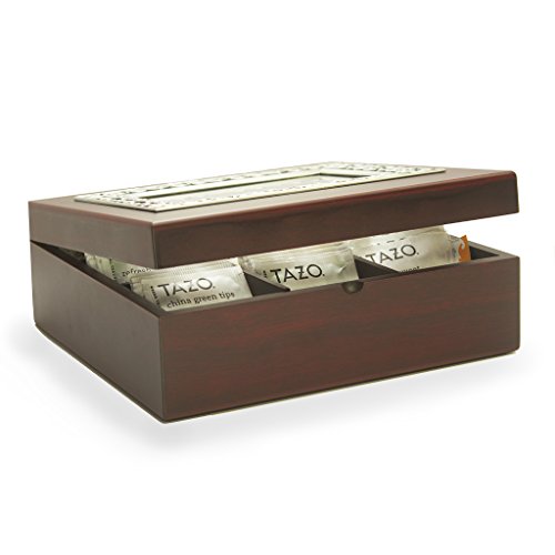 Large Wooden Tea Storage Box Tea Box Sampler, 50 Tazo Tea Bags, 10