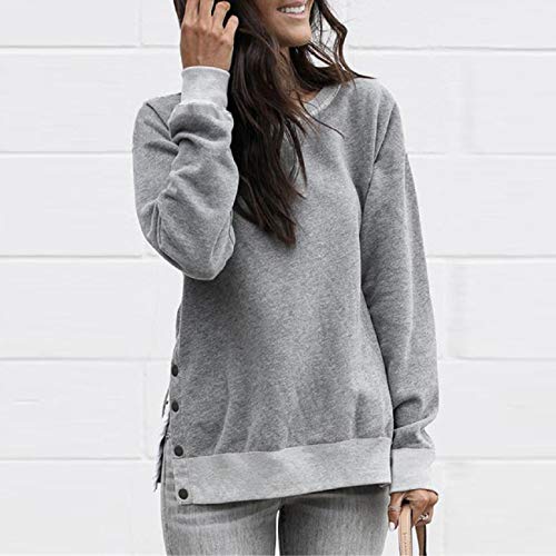 Tsmile Women Long Sleeve Sweatshirt Round Neck Long Sleeve Solid Loose Warm Activewear Pullover Shirt Tops Blouse Gray