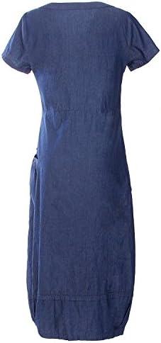 NONOSIZE Women Plus Size Short Sleeves Loose Bubble Casual Pullover Midi Denim Dresses with Pockets
