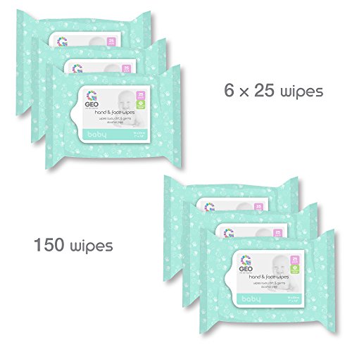 Baby Hand and Face Wipes | for Baby Hands and Faces | Enriched with Aloe Vera | Moisturizing | Unscented | Alcohol Free | 7 Inches x 7.8 Inches | 6 Packs of 25 Wipes (150 Count) - Thumbnail 2