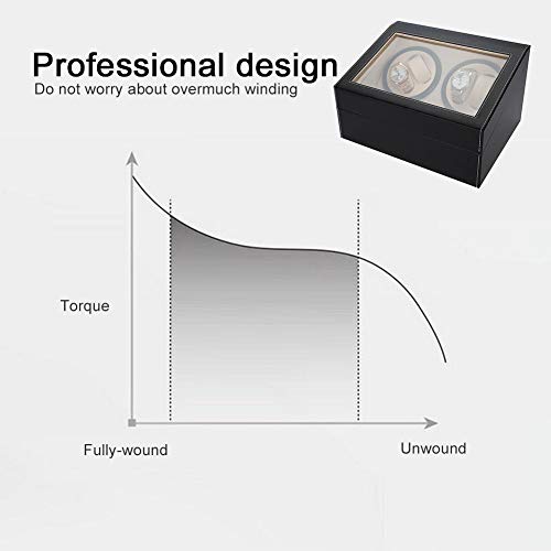 TMISHION Watch Winder Box, 4 Automatic Watches + 6 Grids Watch Storage Case Quiet Motor Multiple Rotation(Black+US Plug)