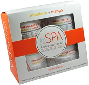 Spa Organics MANDARIN AND MANGO 4 Step Starter Kit Age-defying Dead sea salt soak sugar scrub moisture mask and massage cream