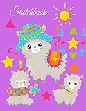 Sketchbook: A Cute Purple Kawaii Japanese Llama Alpacas Theme Large 8.5
