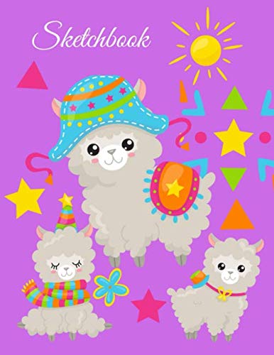 Sketchbook: A Cute Purple Kawaii Japanese Llama Alpacas Theme Large 8.5