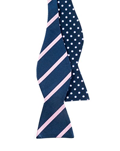 THE TIE BAR 100% SILK NAVY AND PINK RIMMED TRAD REVERSIBLE SELF-TIE BOW TIE