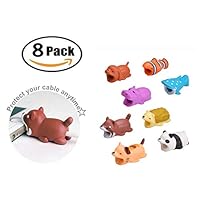 （8-Pack） Animal Bites Cable Protector Gift Set [ Cat. Clownfish, Hippo, Panda, Hedgehog, Raccoon, Orange Dog, Dot Shark] Cable Buddies for iPhone Lightning Cable